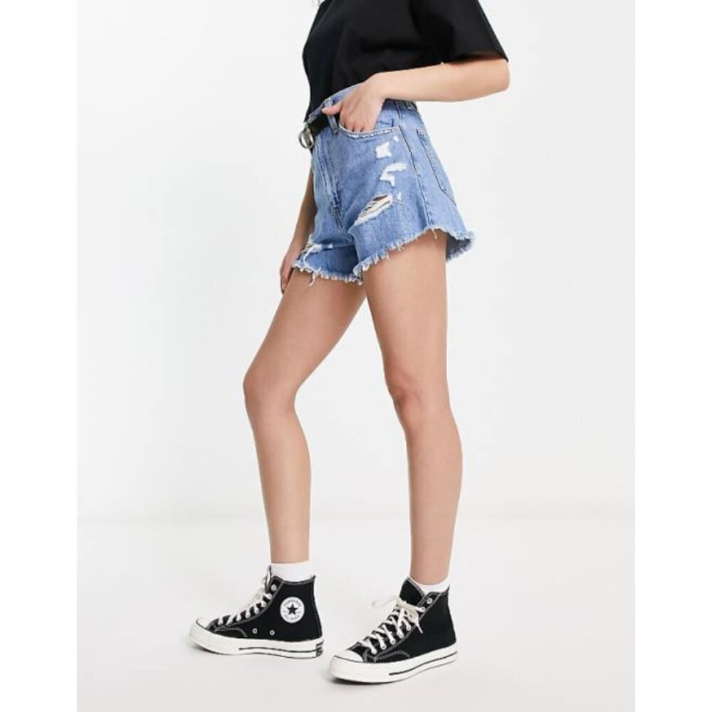 Levi's High Waisted Distressed Mom Shorts Festival Carnival Concert Western